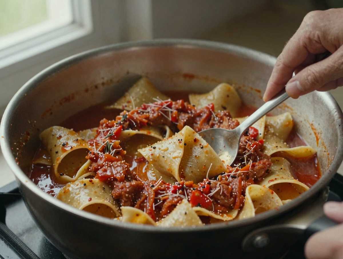 Cuocere il ragù — Tagliatelle al Ragù alla Bolognese: la Ricetta Classica Ricca di Sapore che Conquista Tutti