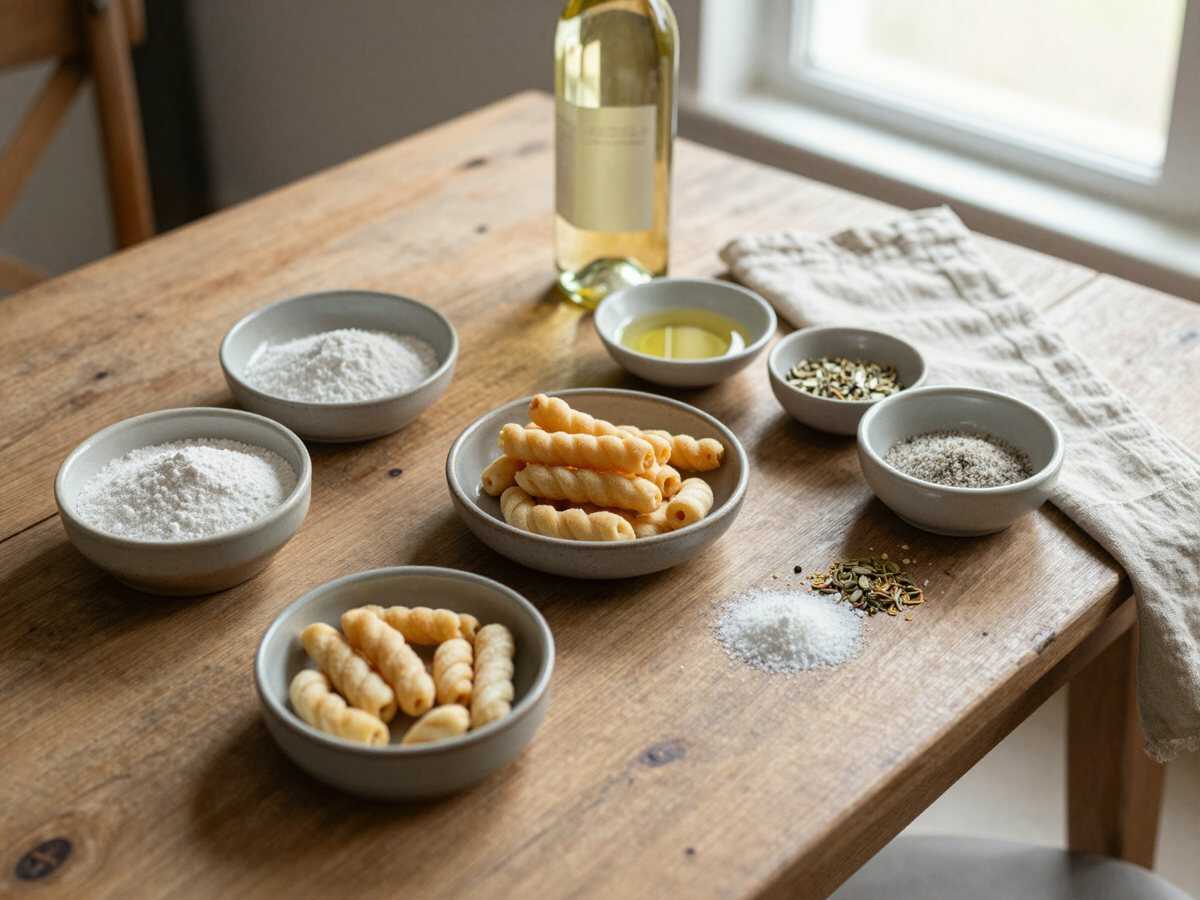Gli ingredienti per Taralli al finocchietto in formato mini per i bambini: meno sale e semi pestati