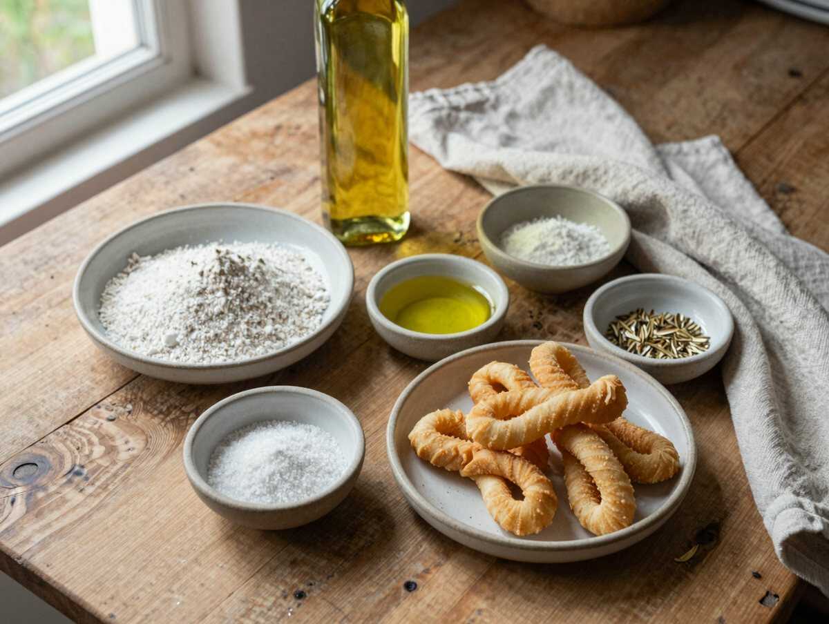Gli ingredienti per Taralli al finocchietto per l’apericena: dosi per quattro e vassoio sempre croccante