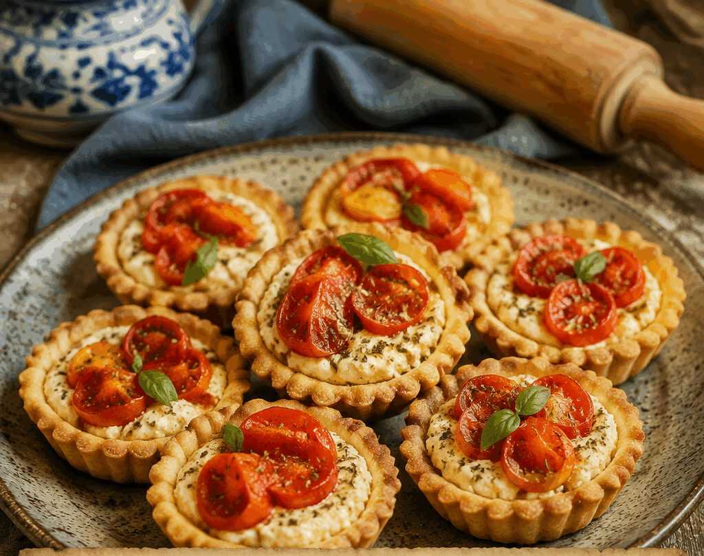 Tartellette salate con ricotta e pomodorini con brisée fatta in casa e fondo croccante
