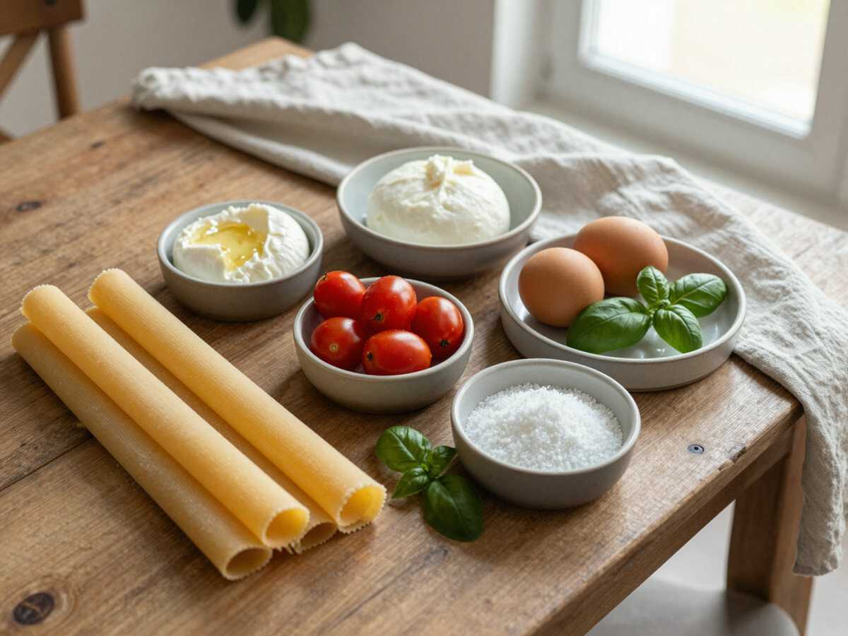 Gli ingredienti per Tartellette salate con ricotta e pomodorini per un buffet di compleanno da venti persone
