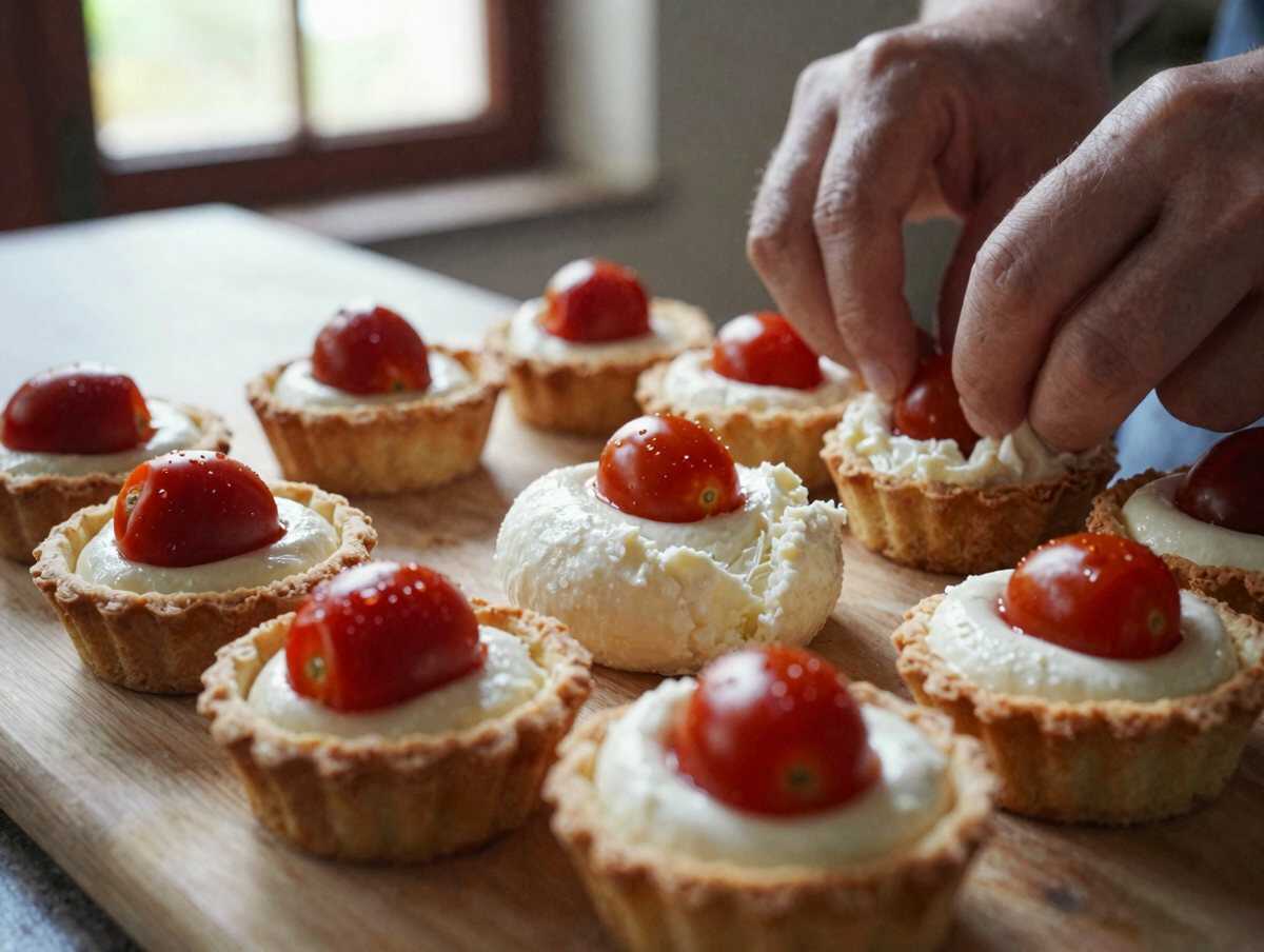 Farcisci le tartellette — Tartellette salate con ricotta e pomodorini per un buffet di compleanno da venti persone
