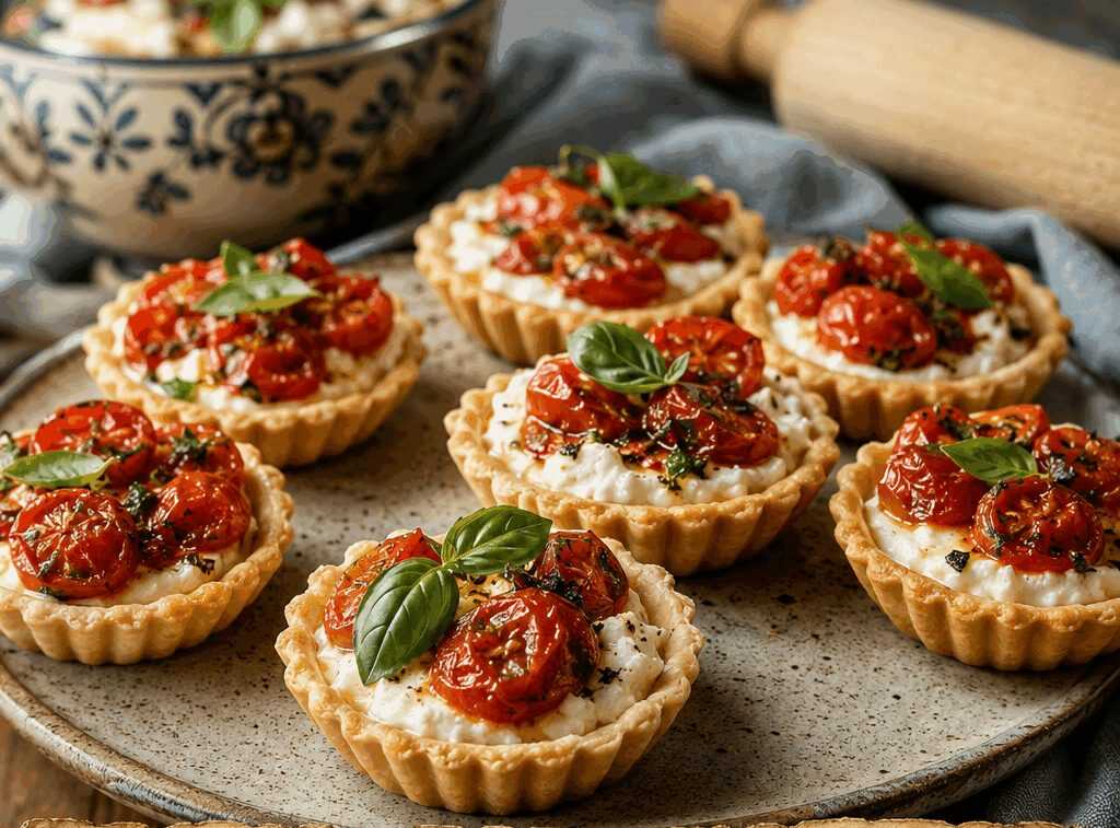 Tartellette salate con ricotta e pomodorini per un buffet di compleanno da venti persone