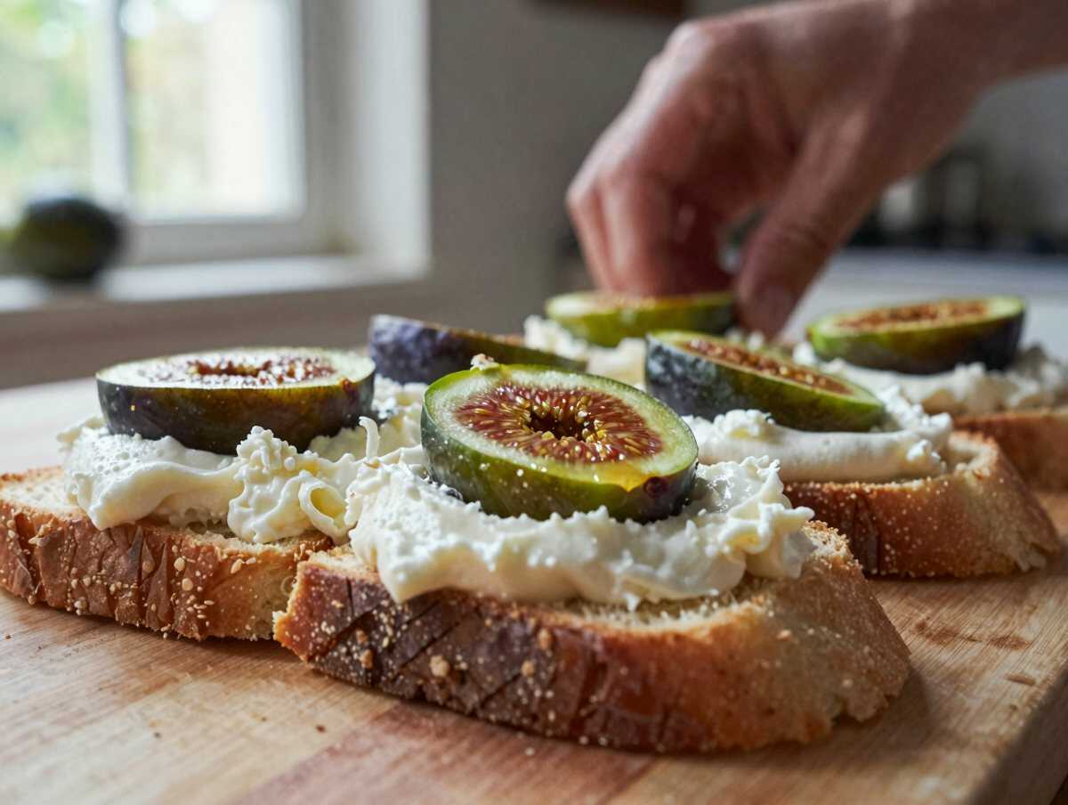4. Assemblare le tartine — Tartine con Ricotta, Fichi e Miele: la Ricetta Dolce-Salata Raffinata e Irresistibile