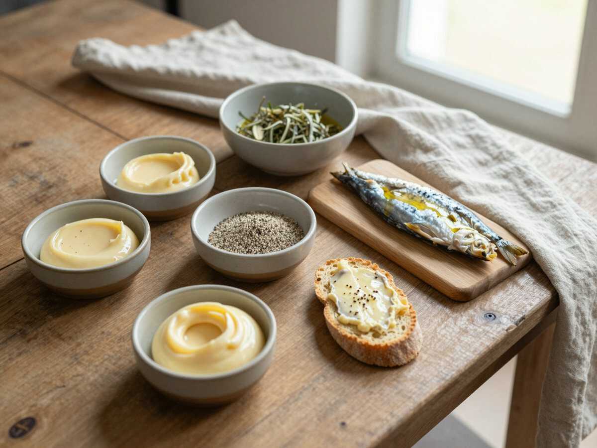 Gli ingredienti per Tartine con burro e alici per il buffet di compleanno: quante farne e come disporle sul vassoio
