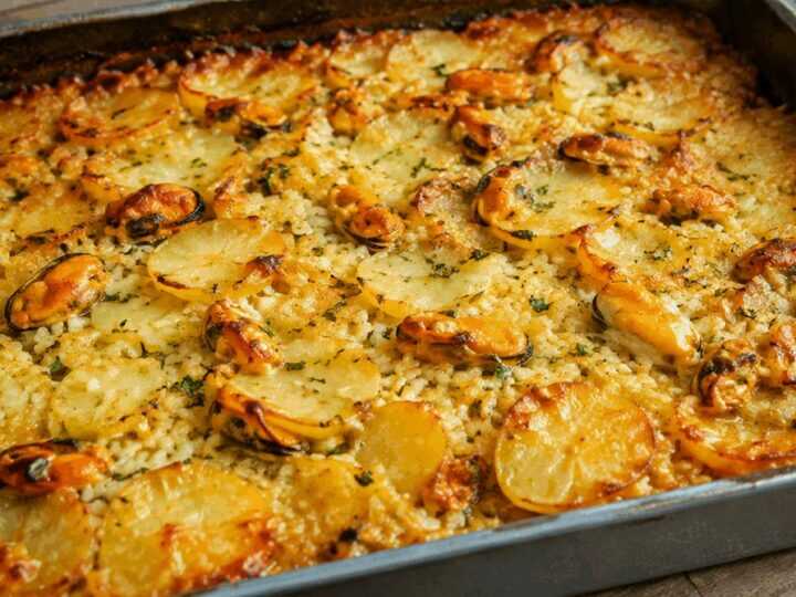 Teglia di patate, riso e cozze – Puglia