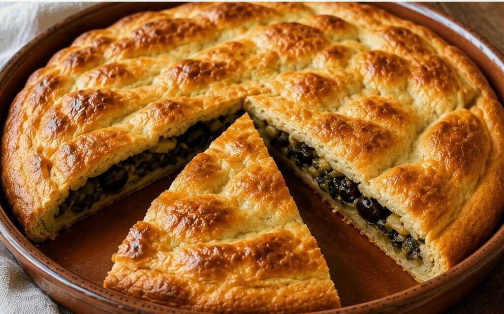 Tiella di Gaeta con scarola e olive (Lazio)
