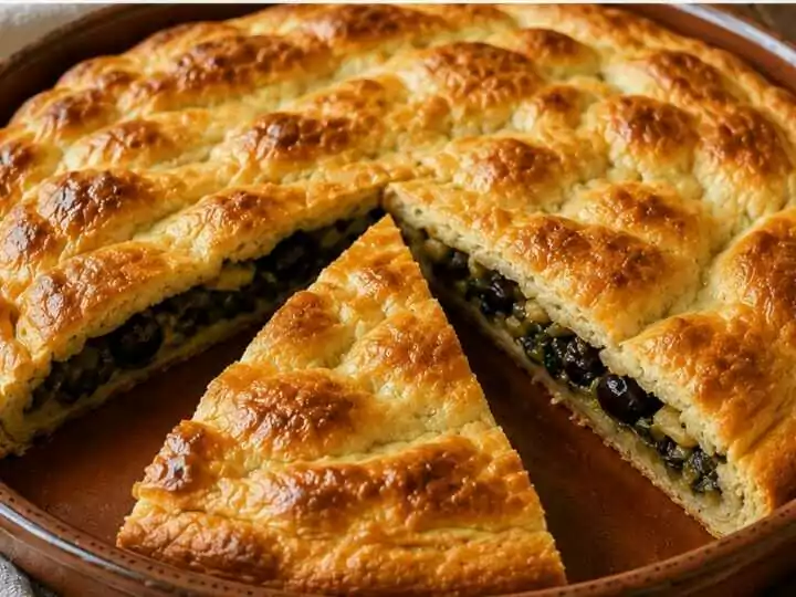 Tiella di Gaeta con scarola e olive (Lazio)
