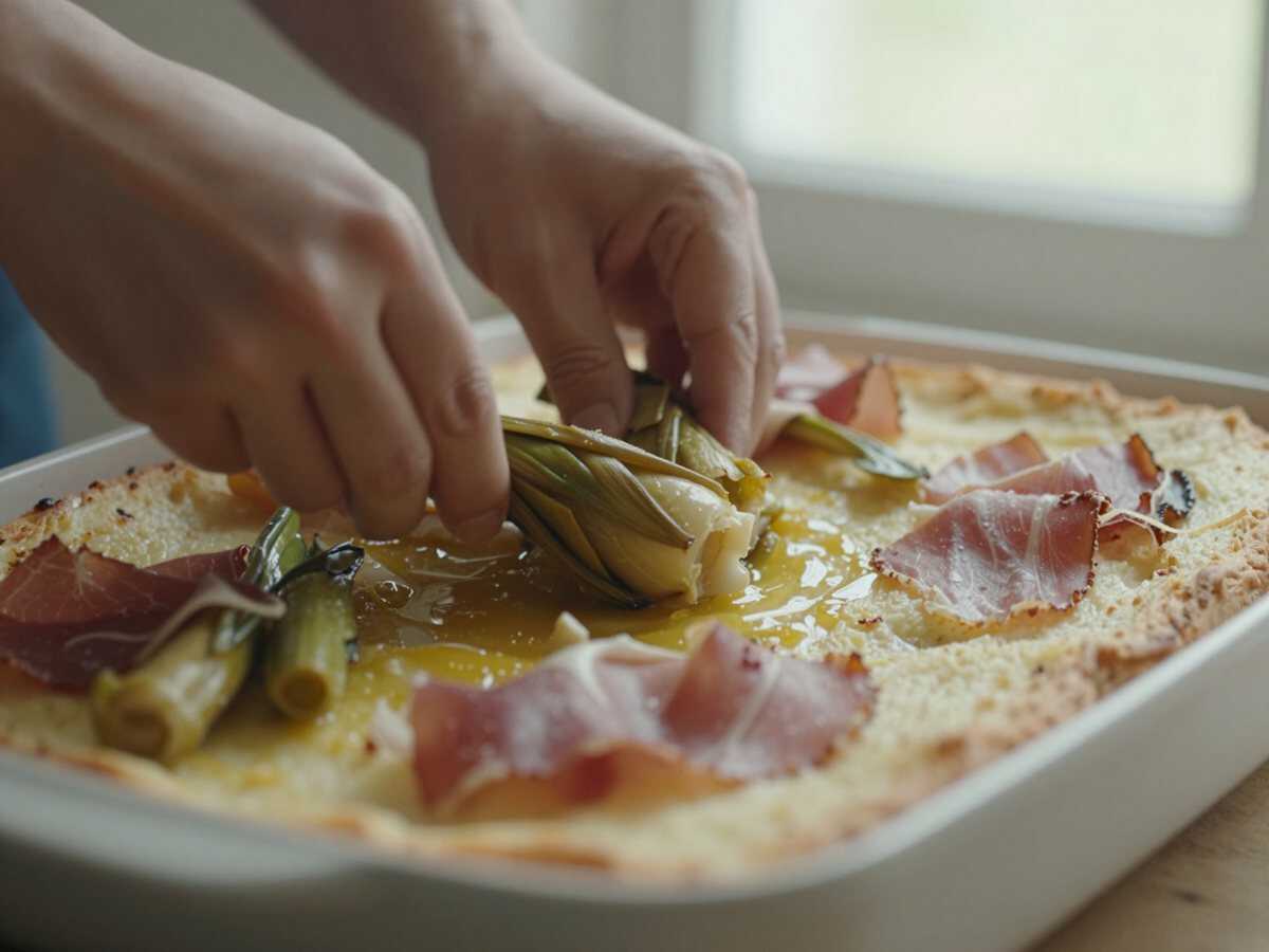 Un passaggio della preparazione — Torta rustica con porri, speck e scamorza affumicata: sapori autentici della tradizione italiana