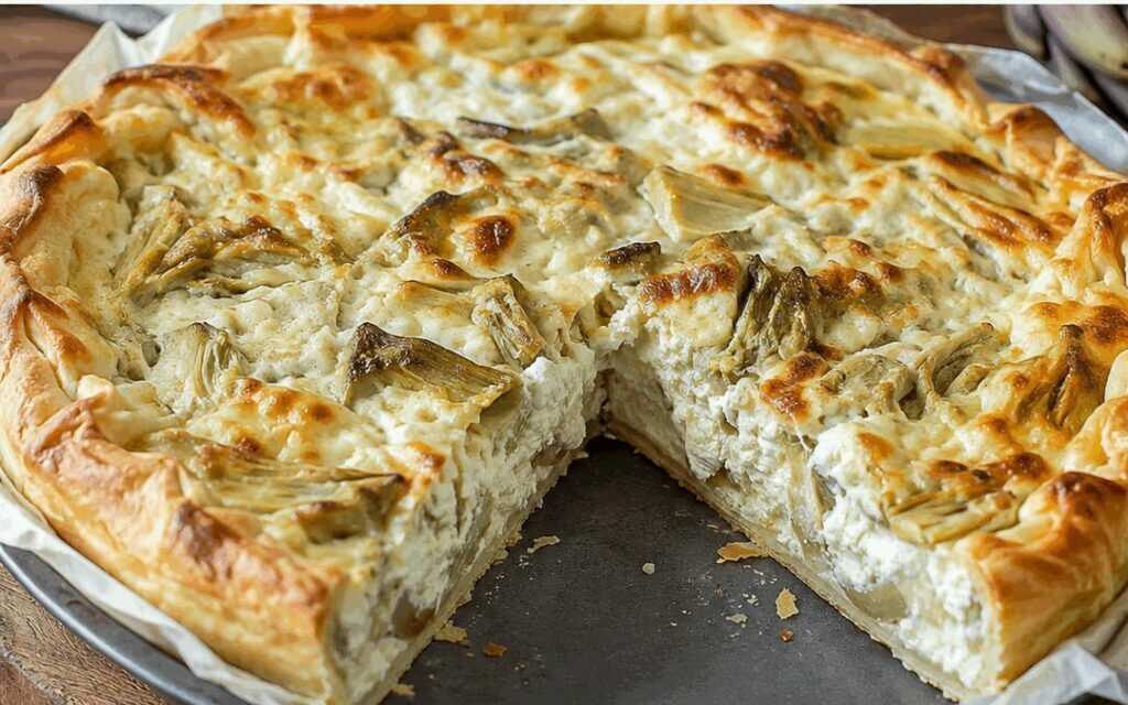 Torta salata con carciofi, ricotta e pecorino romano