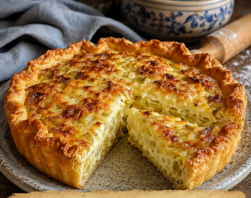 Torta salata con porri e taleggio economica e d’effetto per buffet numerosi
