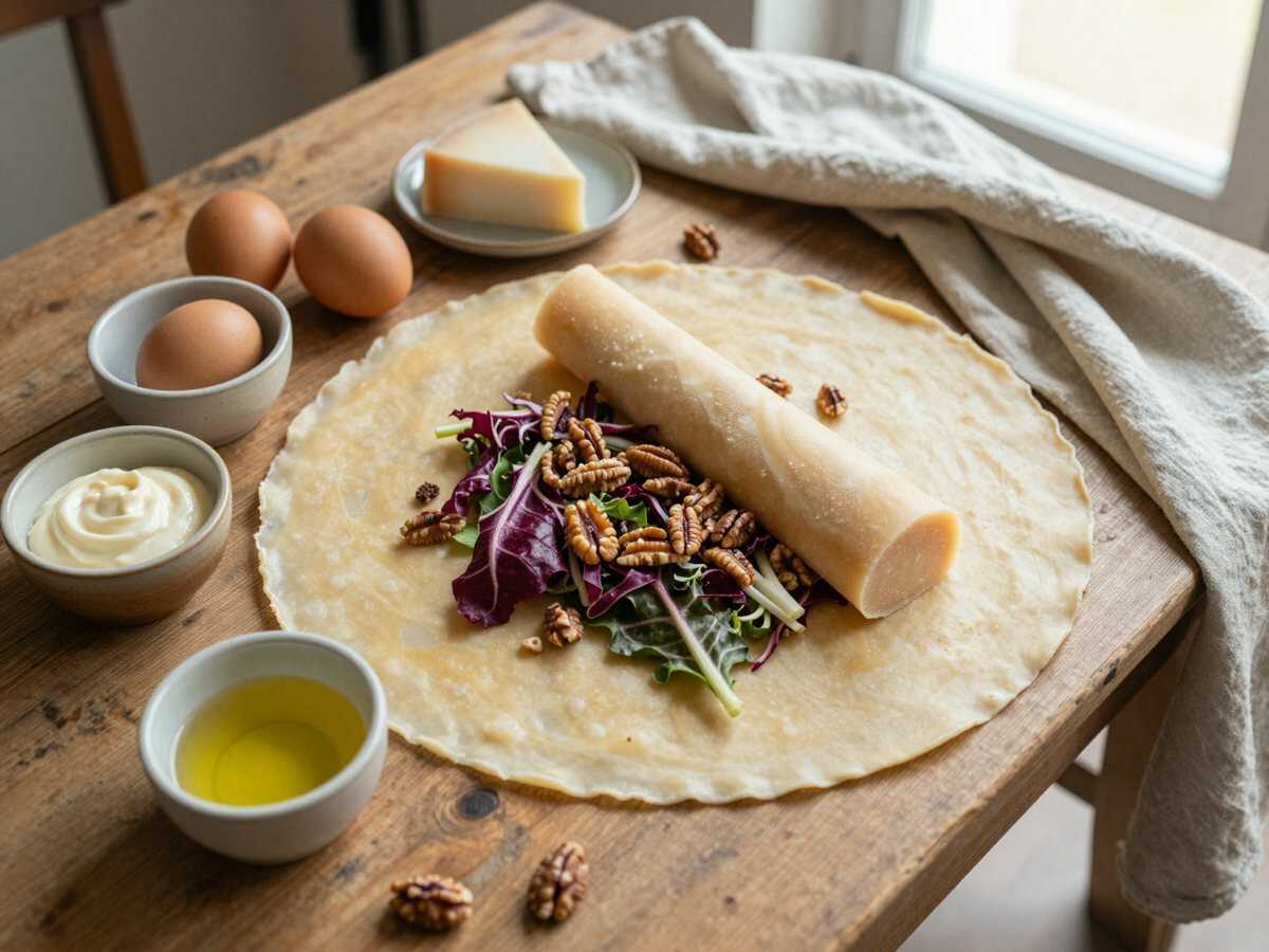 Gli ingredienti per Torta salata con radicchio, noci e taleggio facilissima anche per chi non sa cucinare