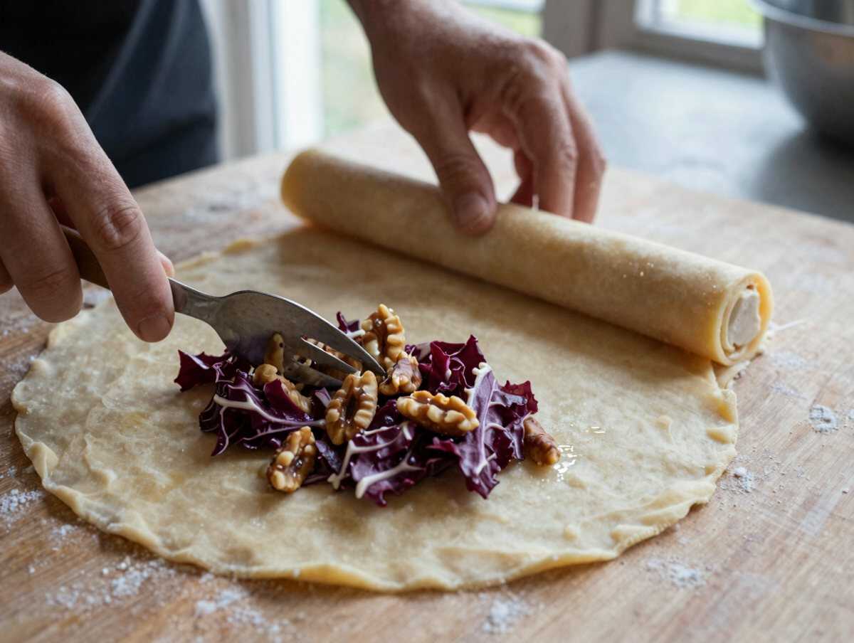 Riempi la pasta sfoglia — Torta salata con radicchio, noci e taleggio facilissima anche per chi non sa cucinare