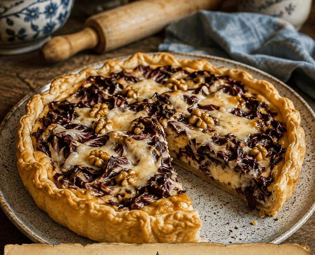 Torta salata con radicchio, noci e taleggio facilissima anche per chi non sa cucinare