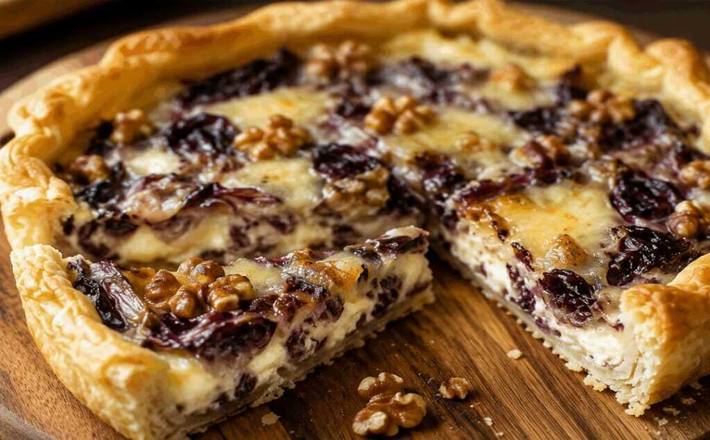 Torta salata con radicchio, taleggio e noci