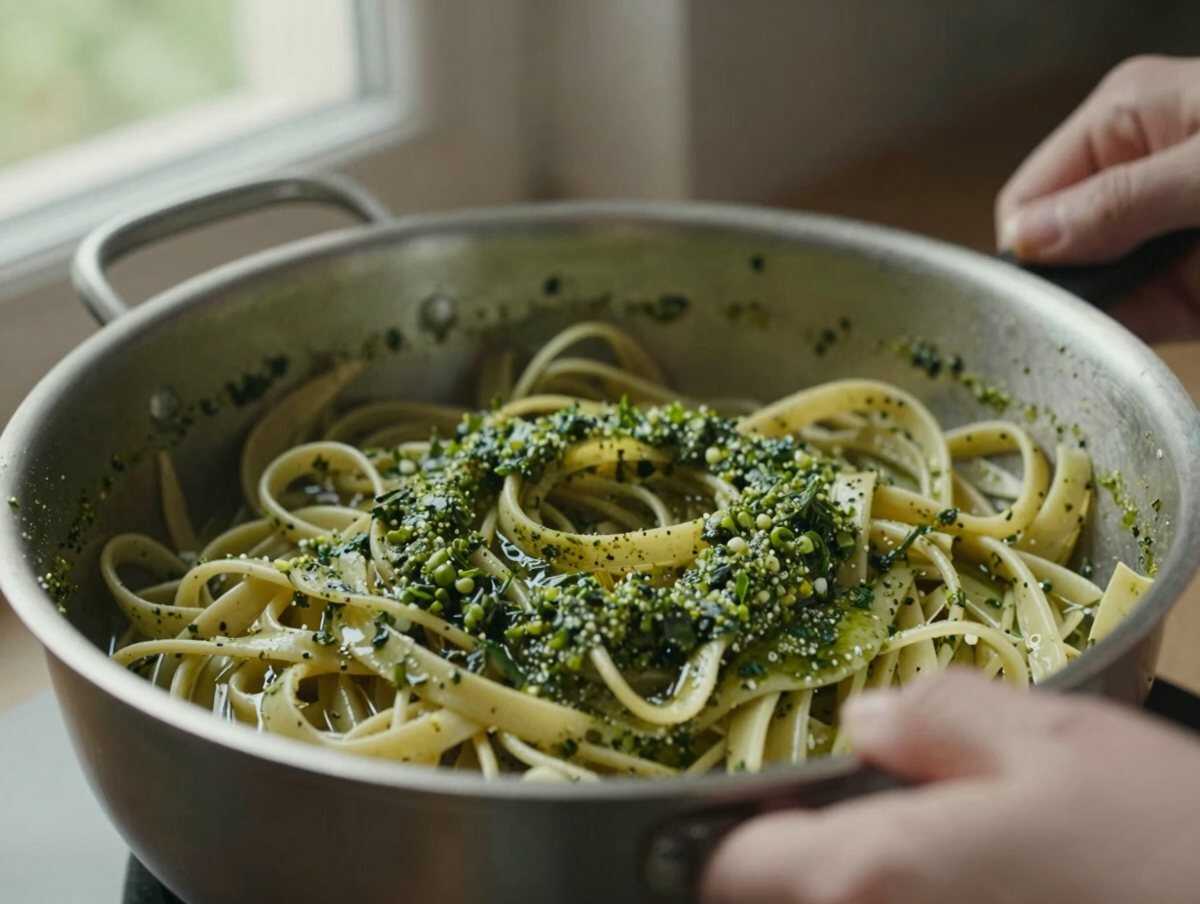 Diluire il pesto — Trofie al Pesto Genovese: la Ricetta Classica Ligure Cremosa e Ricca di Profumo