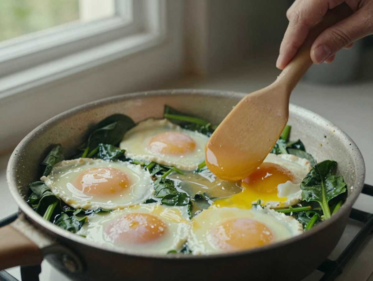 4. Cuocere le uova — Uova Strapazzate con Spinaci e Parmigiano: la Ricetta Soffice e Gustosa Ideale per un Pasto Espresso