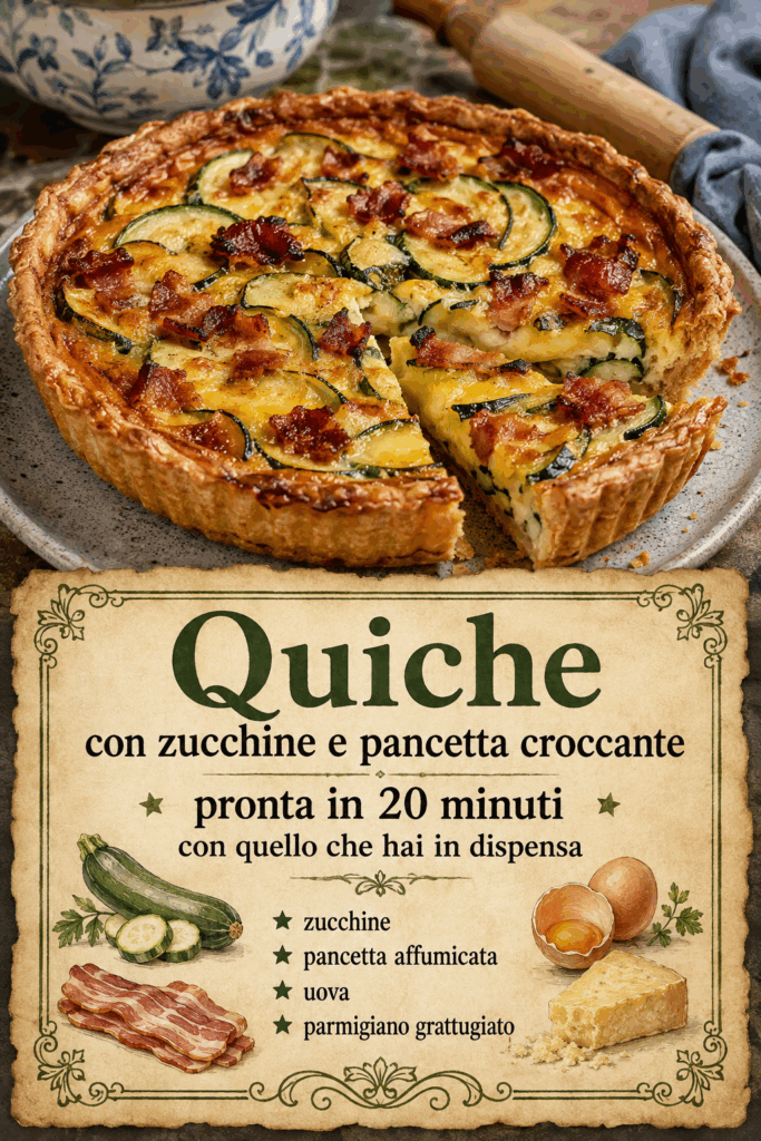 Quiche con zucchine e pancetta croccante pronta in 20 minuti con quello che hai in dispensa