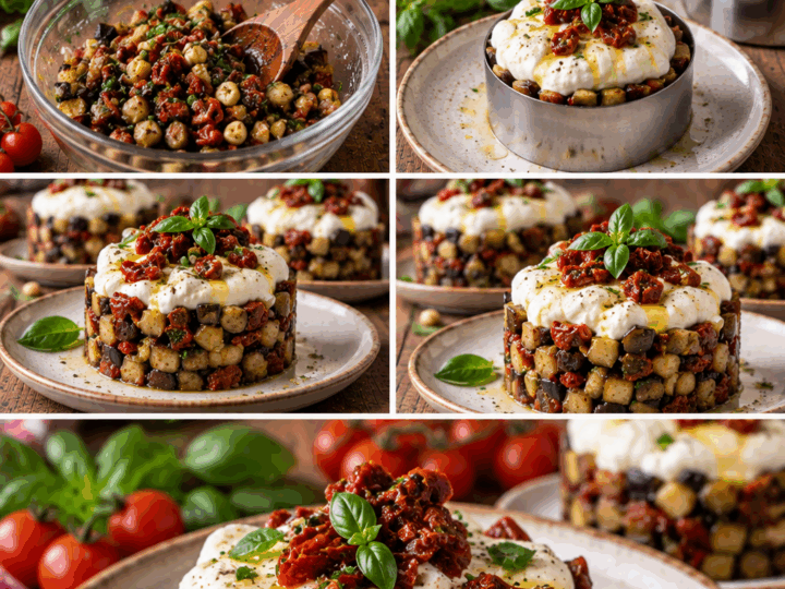 Tartare di Melanzane con Burrata, Pomodorini Secchi e Basilico – Puglia
