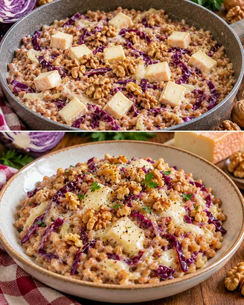 Farro Cremoso con Cavolo Cappuccio, Taleggio e Noci