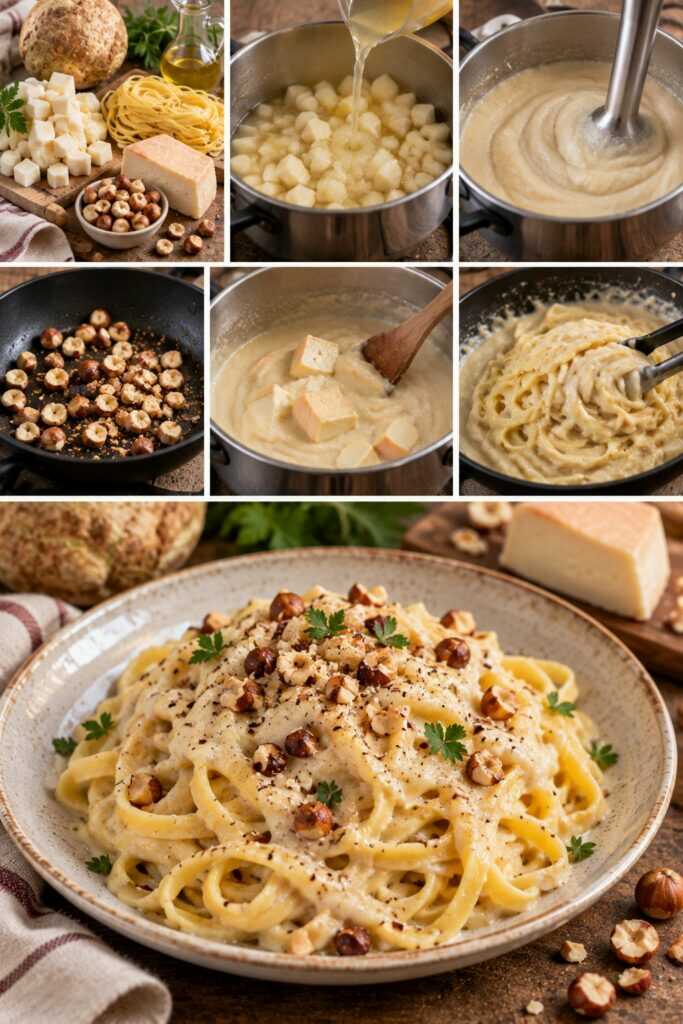 Tagliolini con Crema di Sedano Rapa, Taleggio e Nocciole – Piemonte