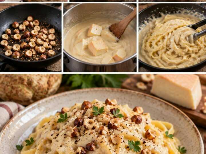Tagliolini con Crema di Sedano Rapa, Taleggio e Nocciole – Piemonte