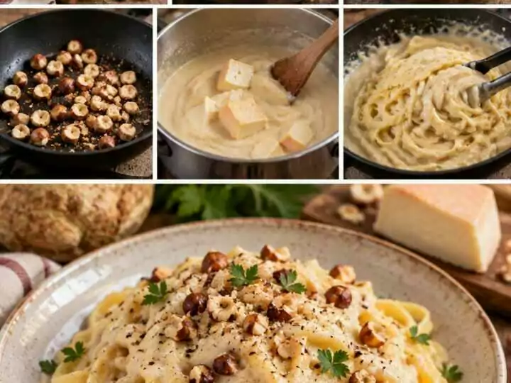 Tagliolini con Crema di Sedano Rapa, Taleggio e Nocciole – Piemonte