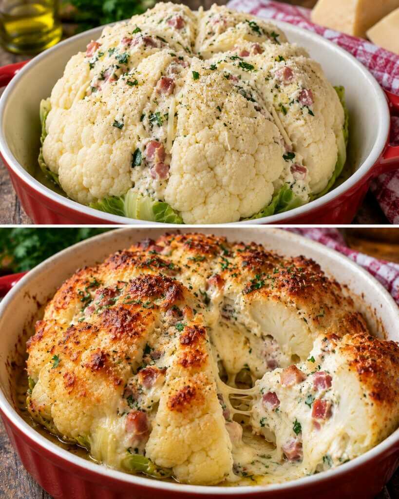 Cavolfiore Intero Ripieno di Formaggio al Forno