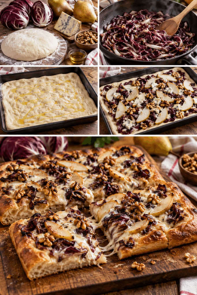 Pizza in Teglia con Radicchio, Gorgonzola, Pere e Noci – Veneto