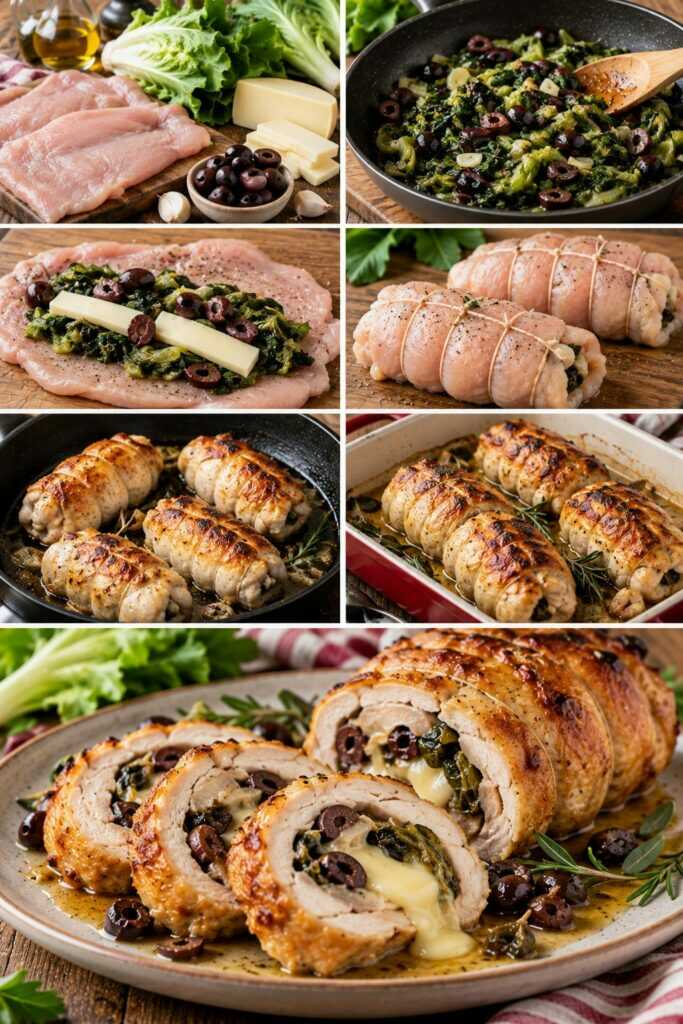 Rollè di Pollo con Scarola, Olive Nere e Provolone – Campania