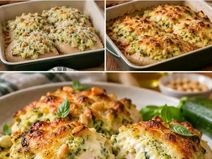Pollo Gratinato con Crema di Zucchine, Stracciatella e Pinoli Tostati