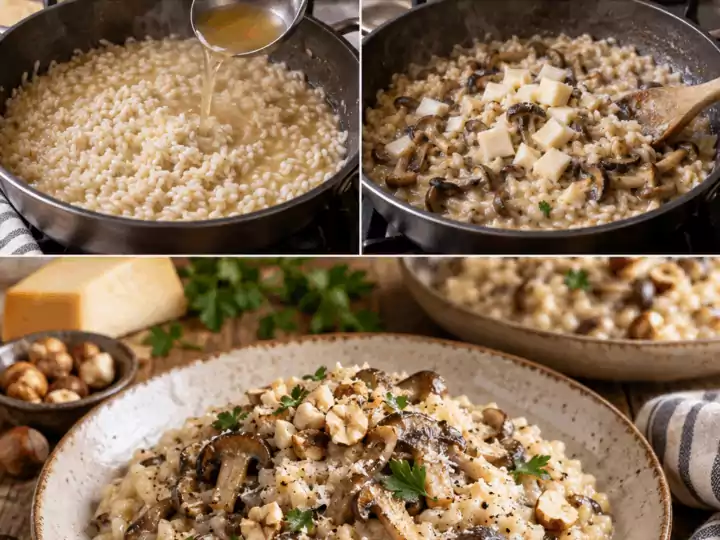 Risotto ai Funghi Pioppini, Scamorza Affumicata e Nocciole – Veneto