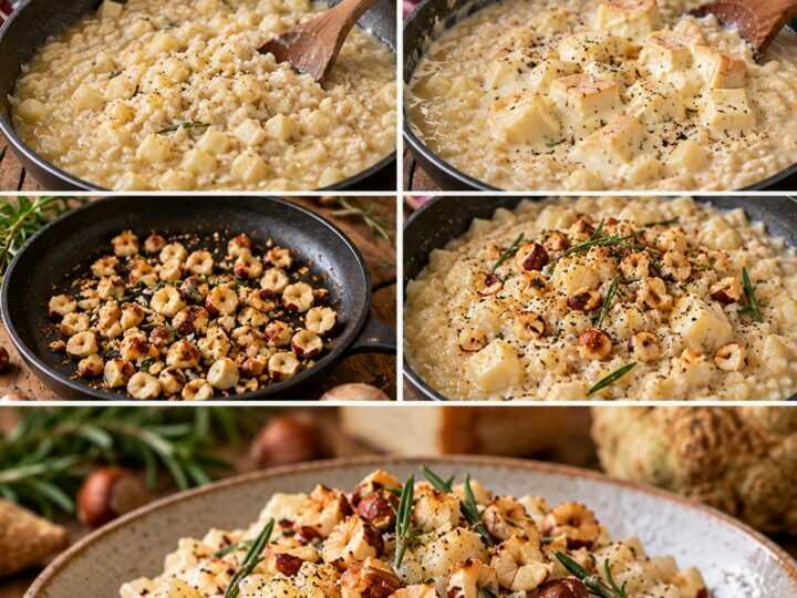 Risotto al Sedano Rapa con Taleggio, Nocciole Tostate e Rosmarino