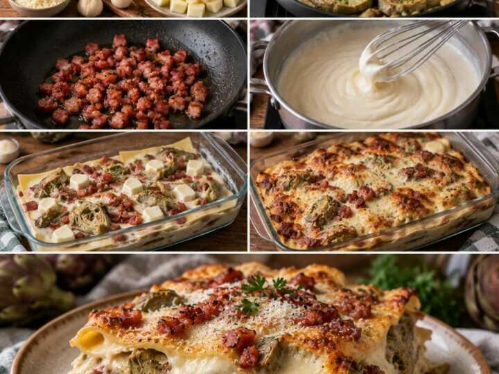 Lasagnette Bianche con Carciofi, Scamorza e Speck Croccante – Lazio