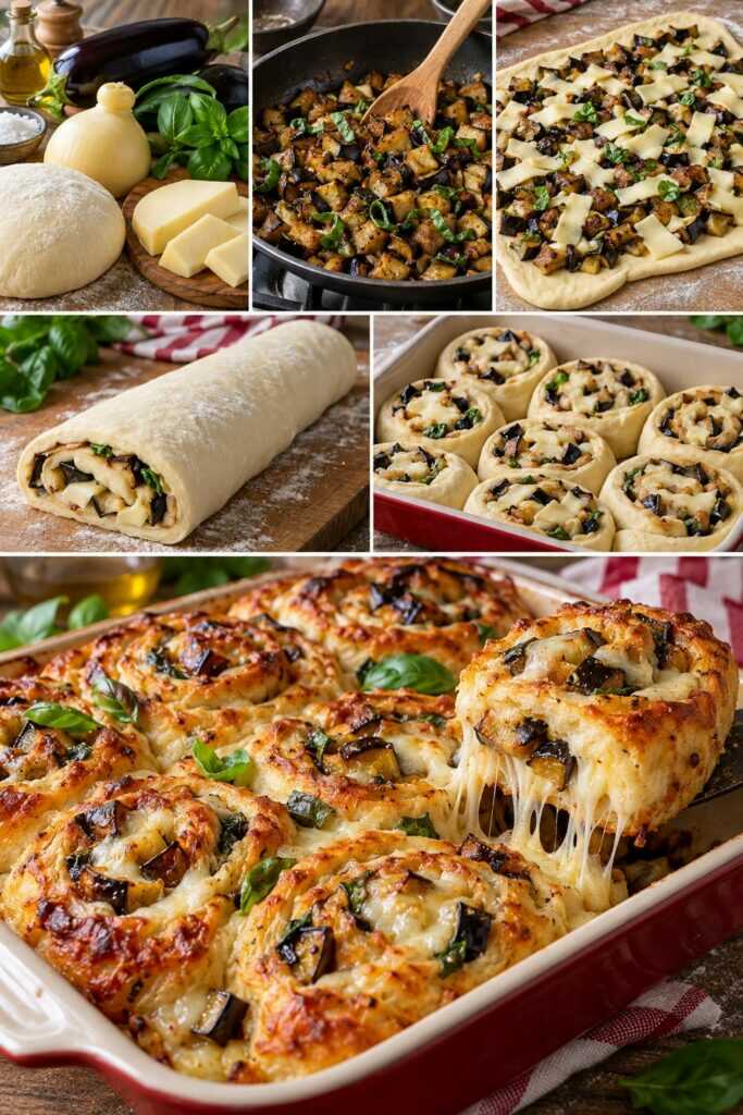 Girelle di Pane Soffice con Caciocavallo, Melanzane e Basilico – Sicilia