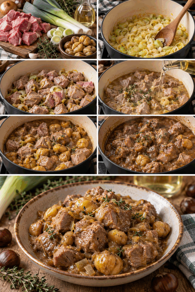 Spezzatino di Vitello con Castagne, Porri e Vino Bianco – Piemonte