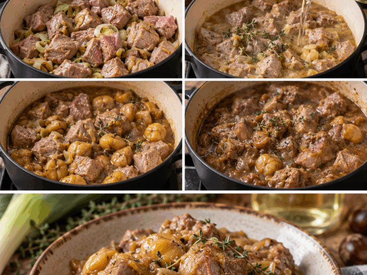 Spezzatino di Vitello con Castagne, Porri e Vino Bianco – Piemonte