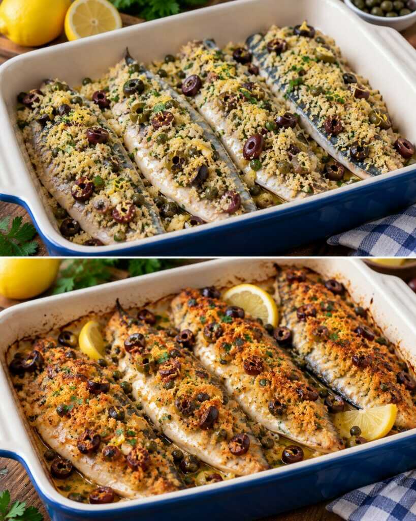 Filetti di Sgombro Gratinati con Olive, Capperi e Pangrattato Aromatico