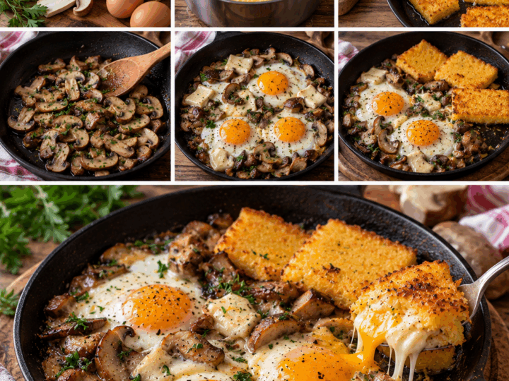 Uova al Tegamino con Funghi Porcini, Taleggio e Polenta Croccante – Lombardia
