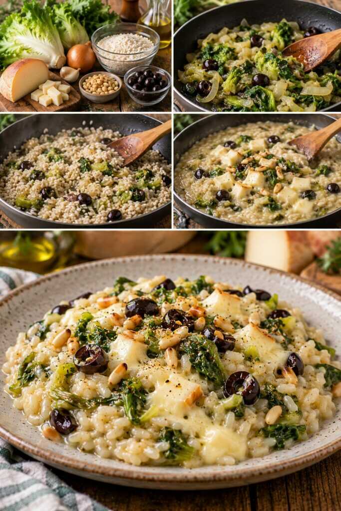 Risotto alla Scarola con Provola Affumicata, Olive Nere e Pinoli