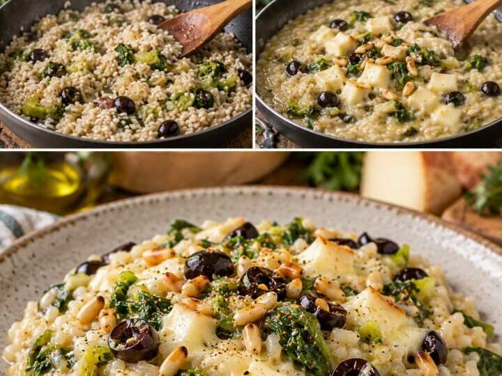 Risotto alla Scarola con Provola Affumicata, Olive Nere e Pinoli