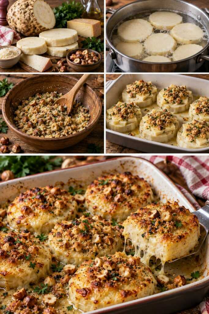 Medaglioni di Sedano Rapa Gratinati con Fontina e Nocciole – Piemonte