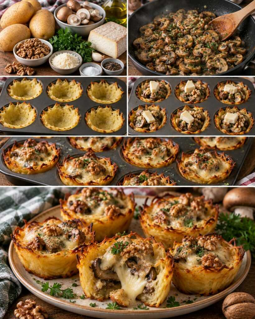 Cestini Croccanti di Patate con Funghi, Taleggio e Noci – Lombardia