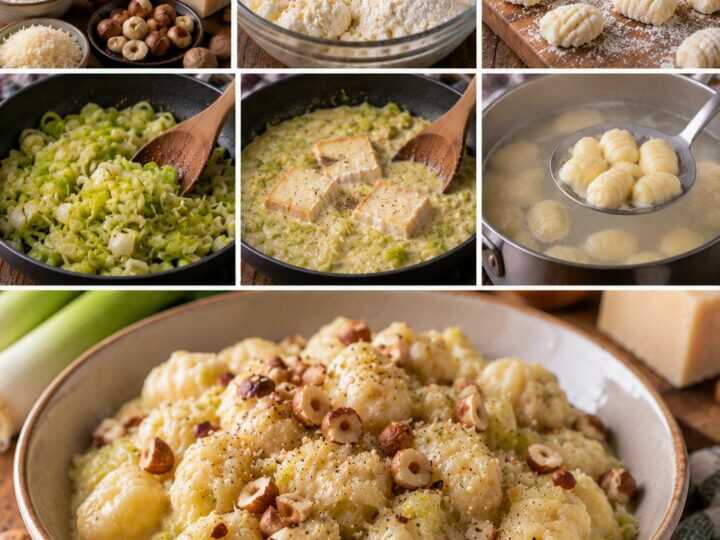 Gnocchi di Ricotta con Crema di Porri, Taleggio e Nocciole – Piemonte