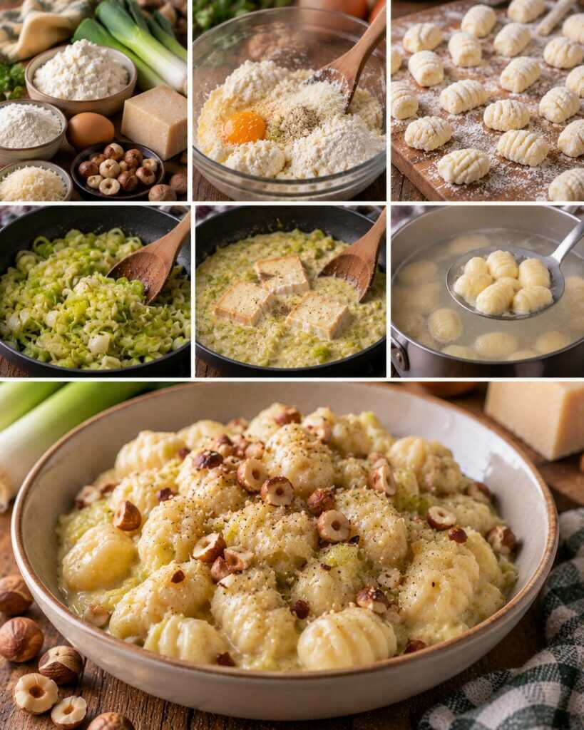 Gnocchi di Ricotta con Crema di Porri, Taleggio e Nocciole – Piemonte