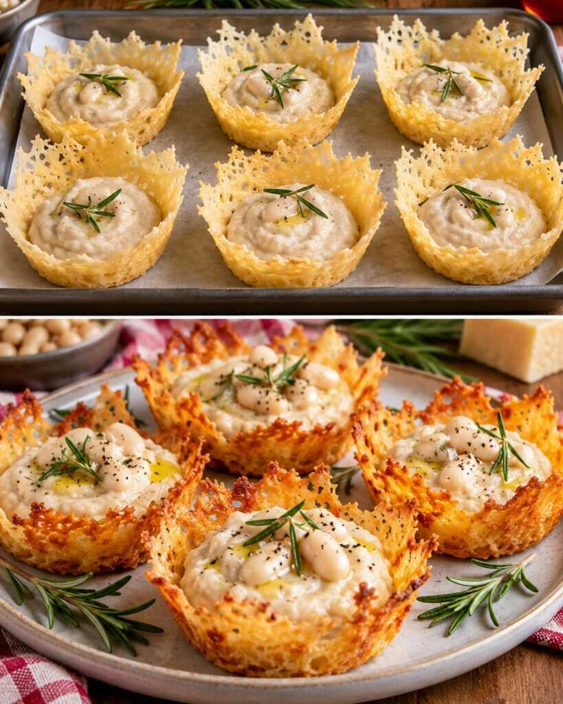 Cestini di Parmigiano con Crema di Cannellini e Rosmarino