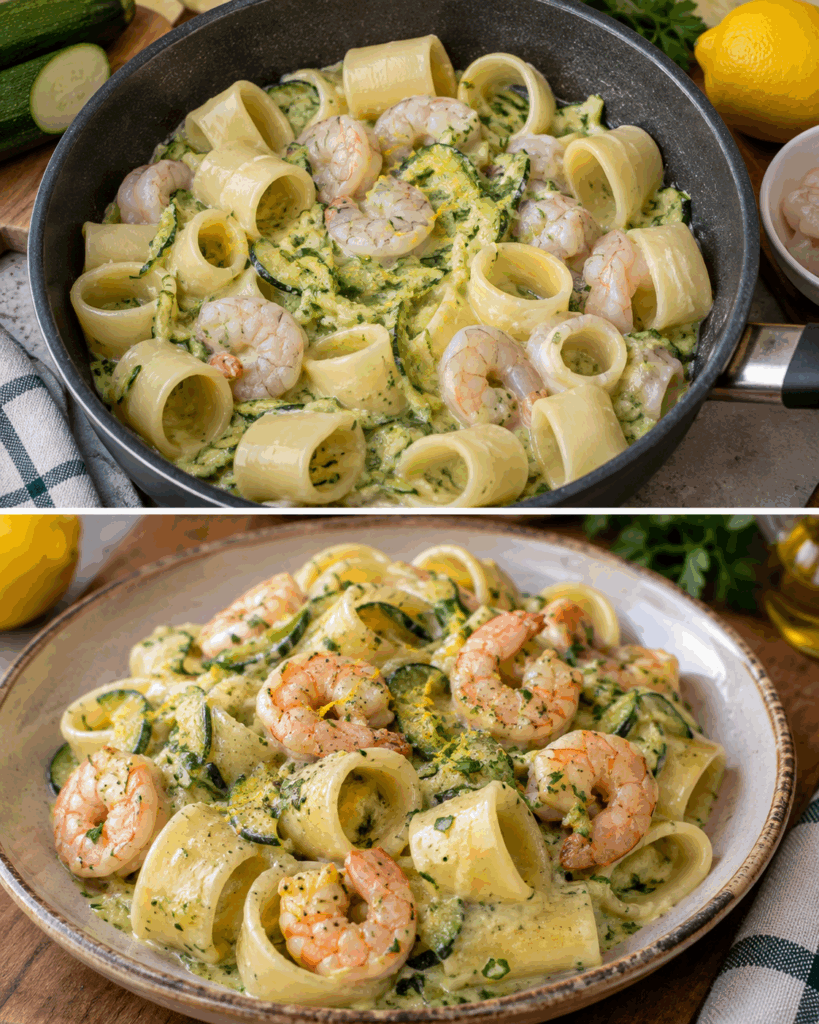 Calamarata con Crema di Zucchine, Gamberi e Limone – Campania