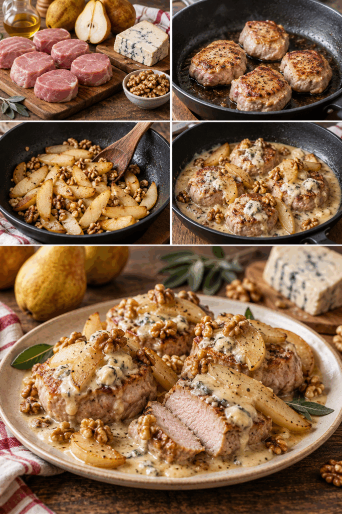Medaglioni di Maiale con Pere, Gorgonzola e Noci – Lombardia