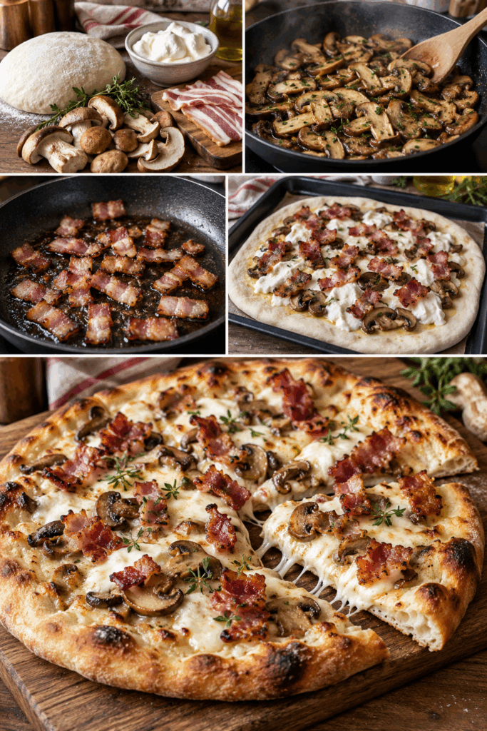 Pizza Bianca con Porcini, Stracchino e Pancetta Croccante – Toscana
