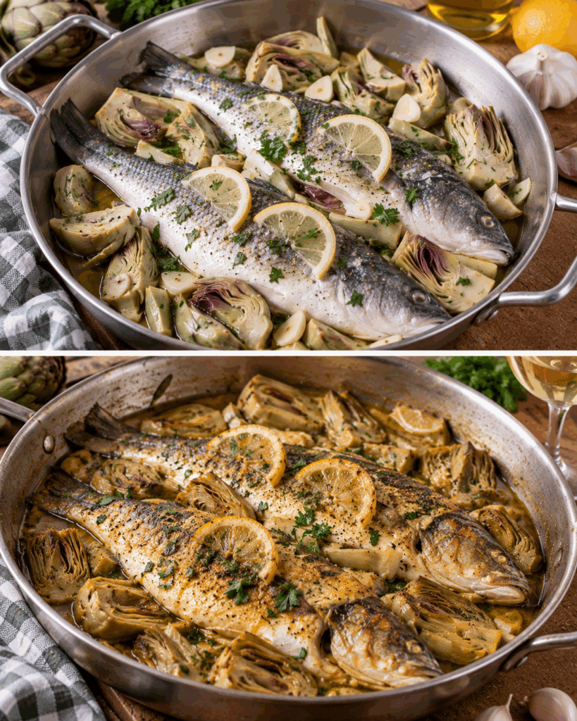 Spigola in Tegame con Carciofi e Vino Bianco – Lazio